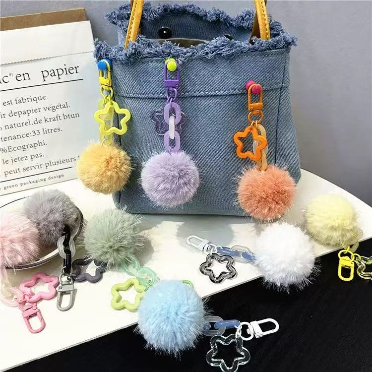A-(New) C-47 Fluffy Ball Star Keychain (9styles